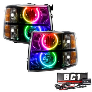 Chevrolet Silverado Headlight Assembly - ORACLE Lighting - ColorSHIFT with BC1 Controller, Round Style Halos, Black Housing - `07-`13